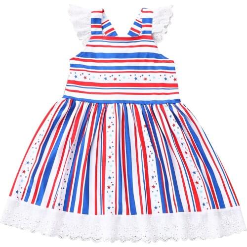 OPPERIAYA Summer Toddler Baby Girls 4th of July Dress Ruffle Patriotic Sleeveless Lace Trim Ruffle Independence Day Dresses