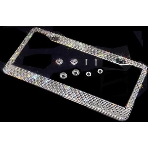 Bling Crystal License Plate Frame Women Luxury Handcrafted Rhinestone Car Frame Plate with Ignition Button Fits USA and Canad