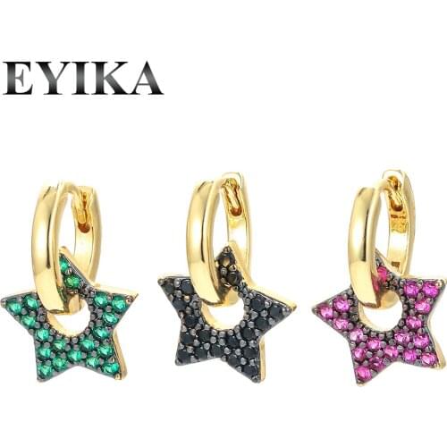 EYIKA Trendy Hollow Star Hoop Earrings for Women Bling Cubic Zircon Geometric Two Color Plating Pendientes Aro Statement Jewelry