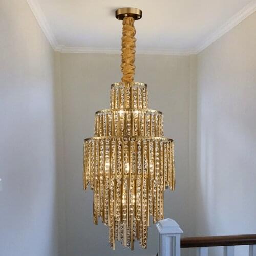 Modern chandeleir for living room gold staircase chandeliers loft dining room round light fixtures crystal hanging lamp