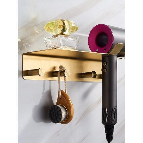 Bathroom Shelf 304 Stainless Steel Corner Shelf With Hair Dryer Holder/Rack & Hooks Nail Punched Bath Hardware Free Shipping