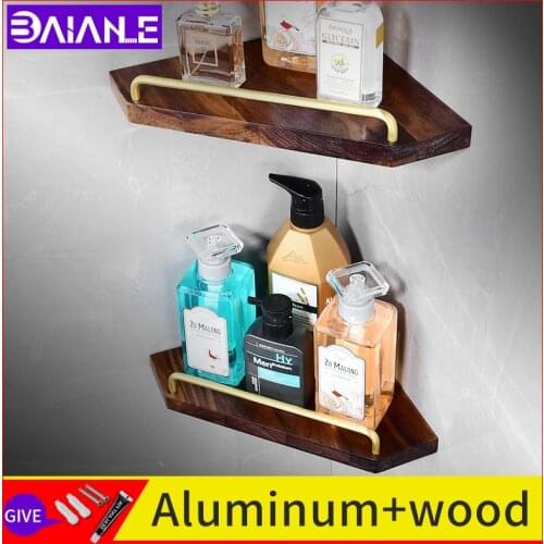 Bathroom Shelf corner Shelves walnut wall solid triangle rack shower waterproof gold Double layer storage rack shampoo holder
