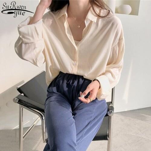 Spring Fashion Plus Size Vintage Blouse Women Button Up Solid Shirt Apricot Lady Long Sleeves Female Loose Street Shirts 13359