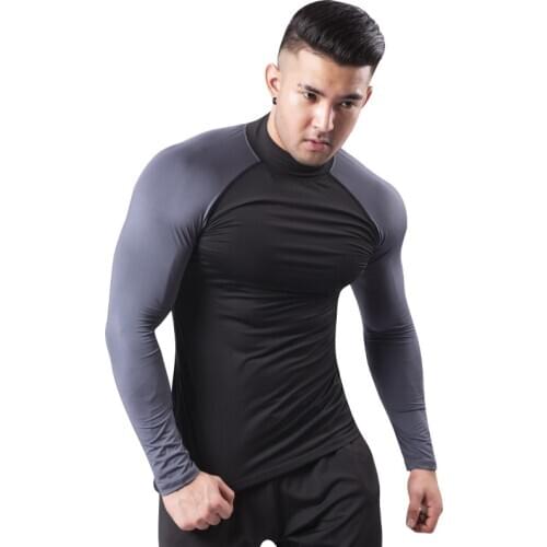 High Collar Quick Dry Compression Tshirt Gym Musculation Elastic Tight Fitness Top Plus Size