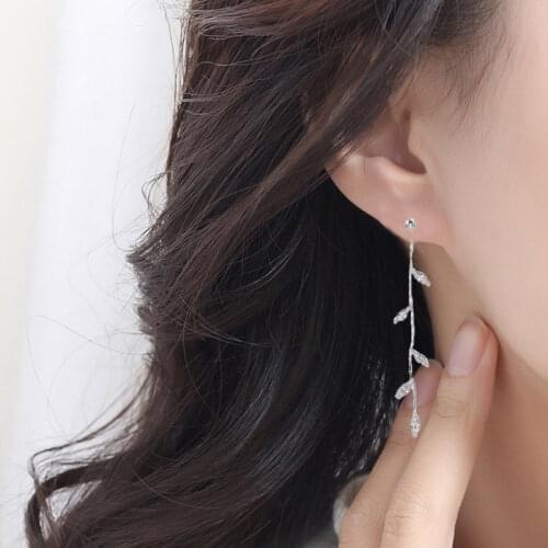 2021 New Silver Color Needle Willow Leaf Earrings Female Fashion Jewelry Temperament Simple Long Tassel Earrings For Women Gift