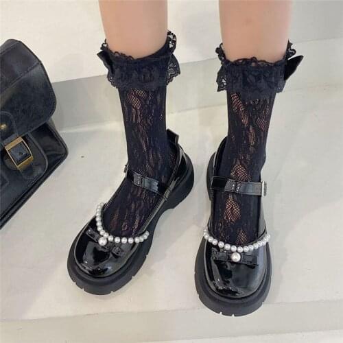 Pearl Mary Jane Shoes for Women 2021 Chunky Platform Ankle Strap Pumps Woman Thick Bottom Lolita Shoes cute Harajuku shoes