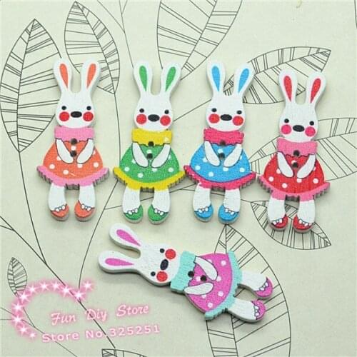 10PCS Wooden Flatback 2-Hole Long Ear Bunny Rabbits Dressing Up Buttons Home DIY Easter Day Garment Decoration Buttons