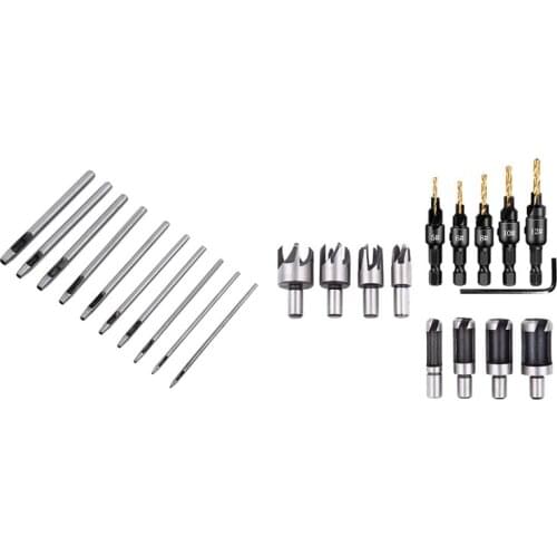 14Pc Countersink Drill Bit Wood Plug Cutter & 10 Pcs Leather Hole Punch Cutter Hollow Punch Set for Leather Tools