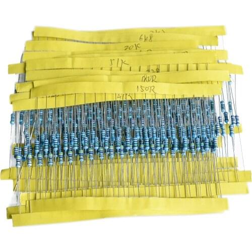 600pcs/set 30 Kinds 1/4W Resistance 1% Metal Film Resistor Pack Assorted Kit 1K 10K 100K 220ohm 1M Resistors 300pcs/set