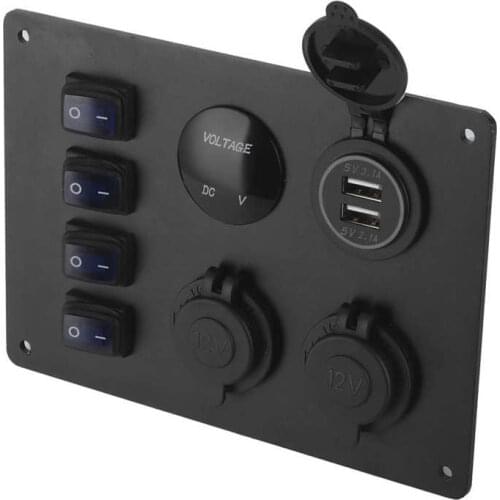 Auto accessories car gauge protector Waterproof 4 Gang Rocker Switch Panel Dual USB Port Voltage Display 12V Socket for Car