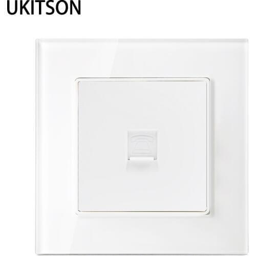 White Crystal Glass Face Panel With RJ11 Telephone Socket Phone Plug 86x86mm