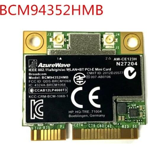 Broadcom BCM94352HMB 802.11ac 867Mbps Wireless-AC WLAN+Bluetooth BT 4.0 Half Mini PCI-E Wireless Wifi card AW-CE123H