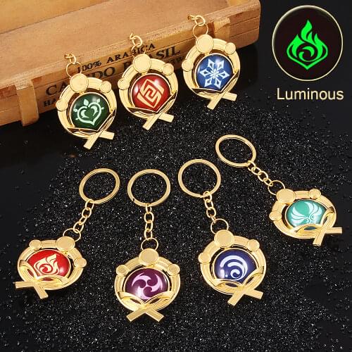 Genshin Impact Luminous Inazuma Keychain Eye of God 7 Element Mondstadt Liyue Snezhnaya Vision Key Chain Wendi Xiao Pendant Gift
