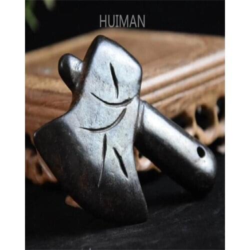 Home Decoration Hongshan Culture Archaize Black Iron Meteorite Sculpture Axe Statue Handicraft