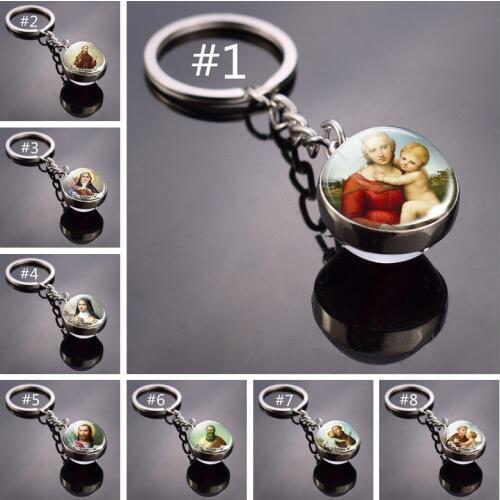 Double Side Keychain Virgin Mary Glass Ball Key Chain St Michael Keyrings Saint St Jude Keychain Religious Jewelry