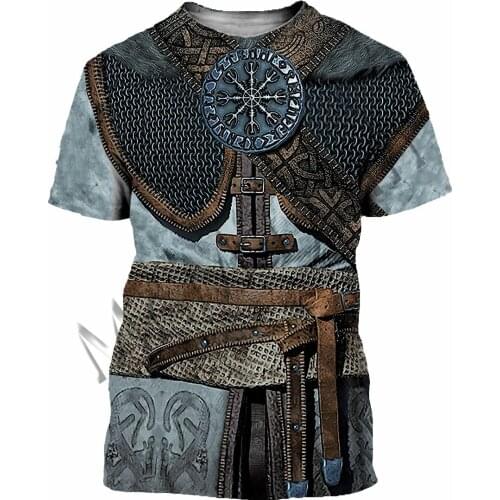 Summer Fashion Vikings Armor Helm Of Awe Mens Short -sleeved 3D Print Leisure Streetwear O-neck T-shirts Unisex Crewneck Tshirt