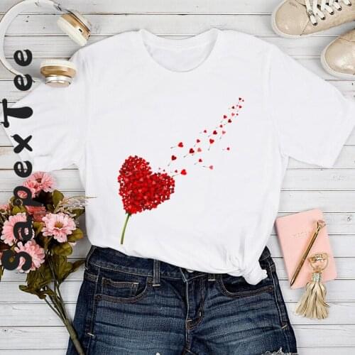 T-shirts Women Printing Love Heart Sweet Valentine 2021 Spring Summer Tshirt Top Lady Print Clothes Stylish 2021 Tee T-Shirt