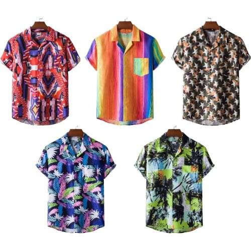 Fashion Print Hawaiian Shirt Men 2021 Summer New Short Sleeve Lapel Casual Beach Holiday Party Vacation Clothing Plus Size Tops