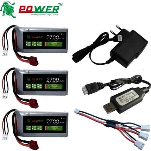 HOT SALE 7.4V 2700mAh 40C Max 60C RC Lipo Battery Charger Sets For Wltoys 12428 12423 RC Car feiyue 03 Q39 parts 2s Car Battery