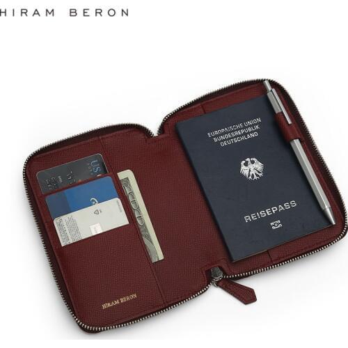 Hiram Beron Free Custom Name Leather Travel Passport Cover Case Zipper Case Wallet Business Style Luxury Product Dropship