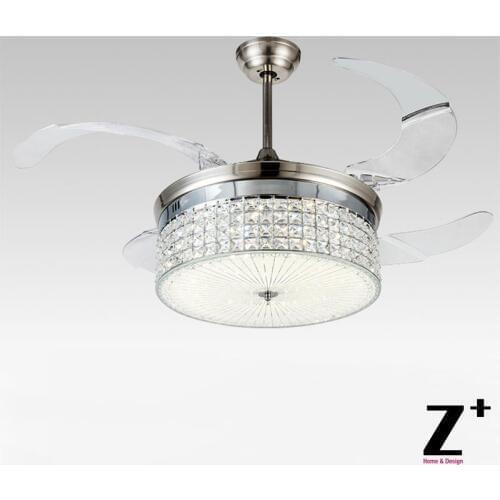 American modern Style Led lights 4 Collapsible fan Crystal Chandelier with Remote Control 42" Lightcolor adjustable Freeship