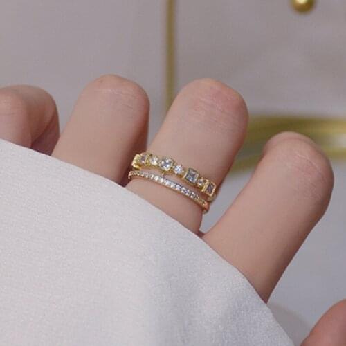 14k Real Gold Plated Fine Jewelry Exquisite Micro-inlaid Zircon Full Crystal Rings for Woman Simple Daily Adjustable Size Ring
