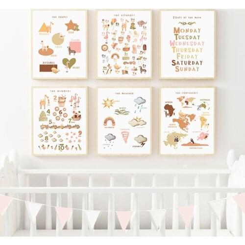 Paint By Number ABC Alphabet Shape Map Weather Wall Art Canvas Painting Nordic Posters And Prints Wall Pictures Kids Room Decor