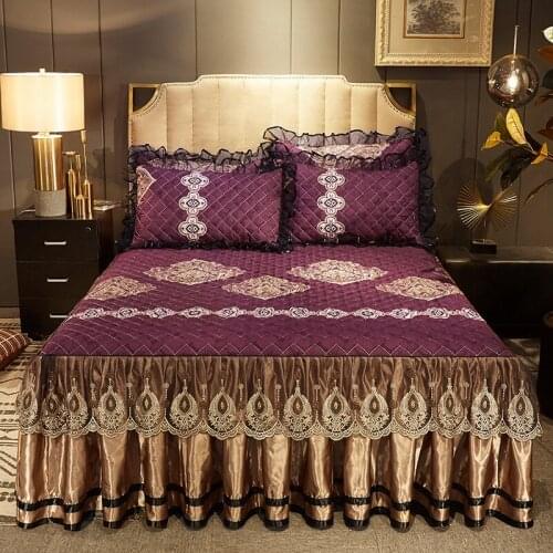 European style Quilting queen king size Bed Skirt with rubber Bedspread Bed Sheet lace Bed Cover Pillowcase Bedding Set