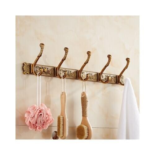 Robe Hooks Luxury Bathroom Wall Carving Antique Robe Hooks 5 Row Hook Coat Hanger Door Hooks For Bathroom Accessories
