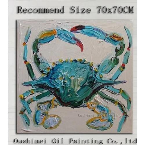 Painter Team Pure Hand-painted Good Quality Green Crab Oil Painting For Wall Decoration Special Crab Canvas Painting Decorative