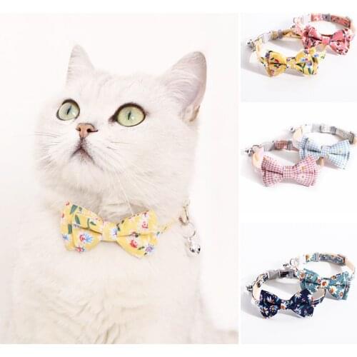 Cute Bowknot Pet Tie With Bell Convenient Breakaway Pets Dog Collar Beautiful Printed Floral Pet Necklace Dog Cats Accessories
