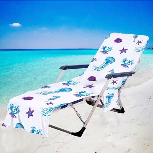 Multi-Functional Lazy Lounge Chair Cover Towel Portable Outdoor Printed Beach Chair Blanket With Bag For Holiday Swim Pool
