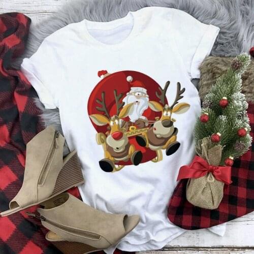 Fashion Christmas Womens T-shirts cute reindeer Top Female T Shirt Harajuku Funny Casual Clothes O-neck Ladies Tees tops shirts