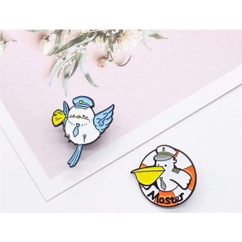 Cartoon Cute Bird Sheriff Enamel Alloy Brooch Pin Simple Fashionable White Pigeon Small Animal Badge Best Friend Gift Jewelry