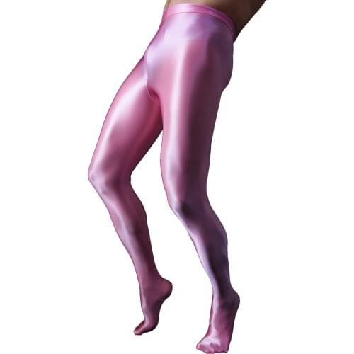 Mens Erotic Sexy Glossy Pantyhose Bulge Pouch Lingerie Tights Stockings Mid Waist Elastic Waistband Leggings Pants