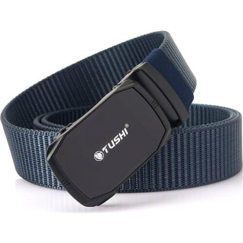 TUSHI 2021 Fashion New Business Men Belt Top Sale 120cm*3.4cm Nylon Weave Male Waistband Metal Automatic Buckle Gift Ceinture