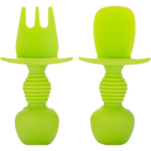 Baby Feeding Spoon And Fork Set Soft Safe Silicone Eating Training Spoon Encourage Baby Self-feeding