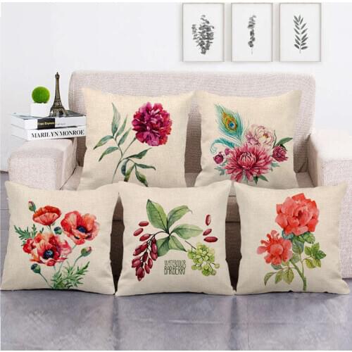 Flower cushion cover European home style pillowcase art flower linen pillowcase sofa rose flower decoration pillowcase 45*45cm