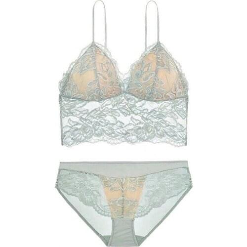 Japanese Underwear Womens Embroidered Lace Thin Section No Steel Ring Camisole Bra and Panty Set Summer