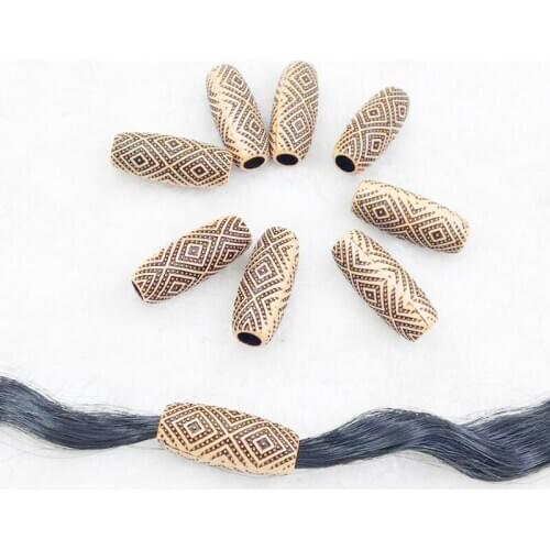 New 10Pcs 13/30mm diamond imitation wood big hole beads hair braid dread dreadlock beads 6mm hole free hair styling diy