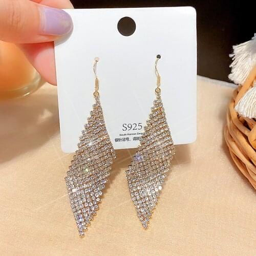 New Classic Crystal Earrings Ladies Exaggerated Long Earrings Tassels Rhinestone Earrings Fashion Ladies Korean Earrings Jewelry