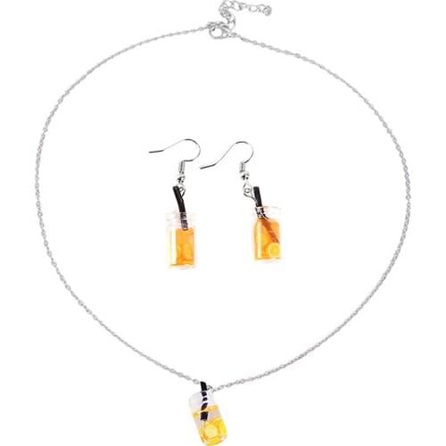 New Pearl Milk Tea Fruit Creative Personality Drop Earrings&Necklaces Japanese Korean Fun Ear Hook Small Earrings For Women