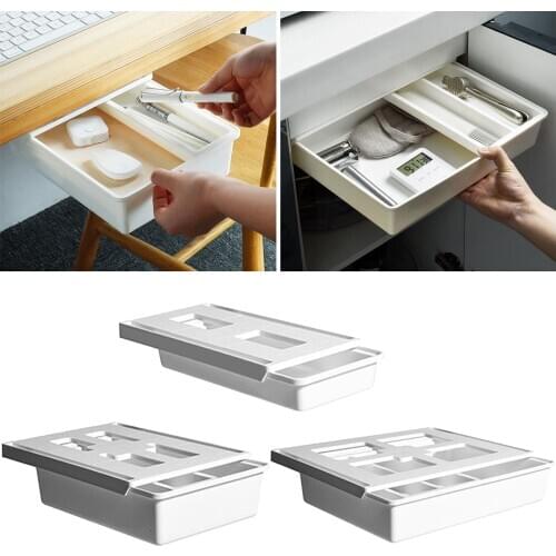 Under Desk Pencil Tray Home Office Organizer Storage Drawer Case Self Stick, Table Drawer Tray Pencil Organizer