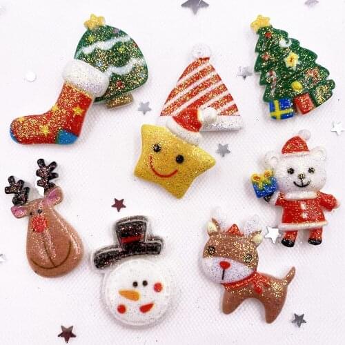 Resin Colorful Glitter Bepowder Figurines Christmas Combination Flatback Stone Home Ornament DIY Scrapbook Craft Supplies SH31