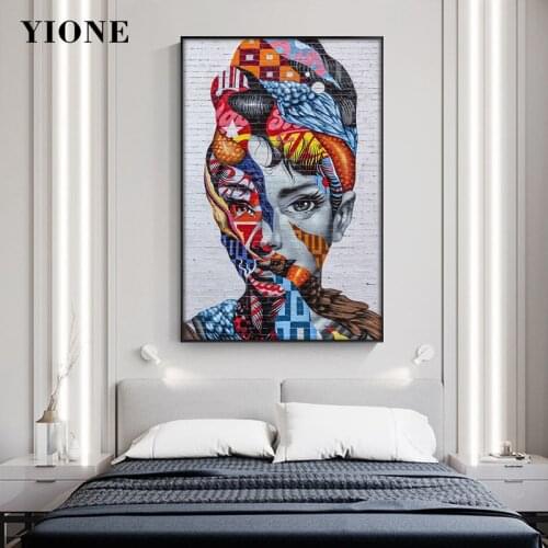 Fashion Woman Portrait Painting Modern Abstract Colorful Graffiti Wall Art Pictures Canvas Poster Prints for Living Room Bedroom