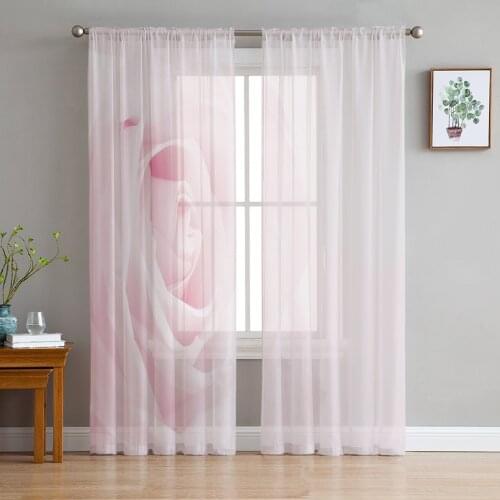 Sheer Curtains For Living Room Rose Petals Whirlpool Pink Children Bedroom Balcony Large Curtains Kitchen Dining Room Curtains