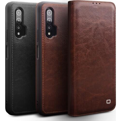 Qialino Fashion Genuine Leather Flip Cover For Huawei Nova 6 Handmade Ultra Slim Card Slot Phone Case For Nova 6 6.57 Inches