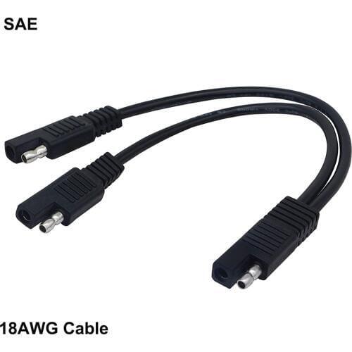 18AWG SAE Y Splitter 1 to 2 SAE Connector Quick Release Disconnect DC Power Car Solar Charging Extension Automotive Cable Black
