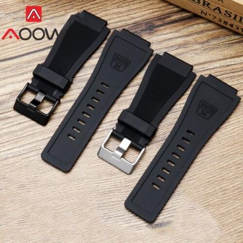 24mm Silicone Sport Strap Stainless Steel Buckle Waterproof Diving Men Rubber Replacement Watch Band for Bell Ross BR01 BR0392