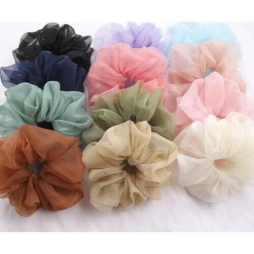 New Organza/Chiffon Solid Color Hair Scrunchies Women Elastic Hair Bands Headwear Ponytail Holder Chiffon Hair Ties Accessories